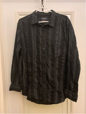 Men's C&A Casual Button Down Shirt XXL Black White polka Striped